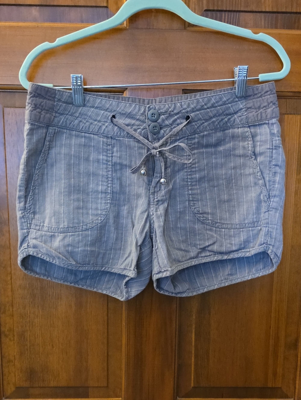 prAna Vinia Striped Cotton Hemp Shorts Charcoal Gray Women's Size 8 EXCELLENT